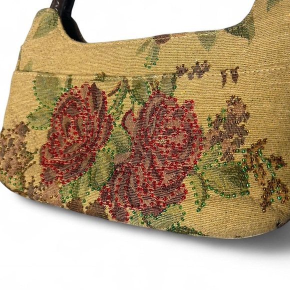 Rose Embroidered Tan Handbag - Picture 3 of 8